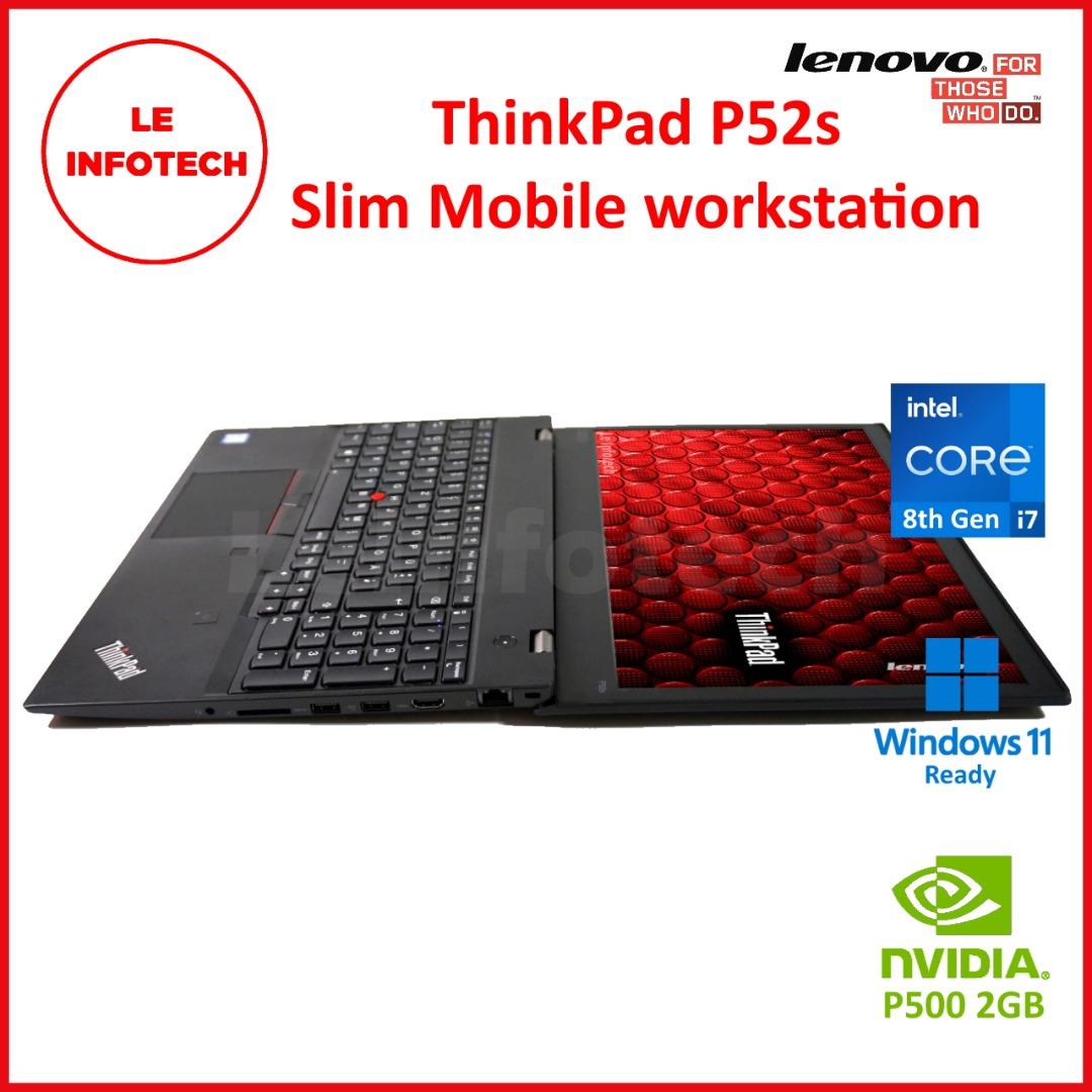 Lenovo ThinkPad P52s 15.6 Slim Mobile Workstation 4 Core Intel i7 8650U 16 32 GB 512GB 1TB NVMe Quadro P500 2GB HDMI USB C W11Pro Used