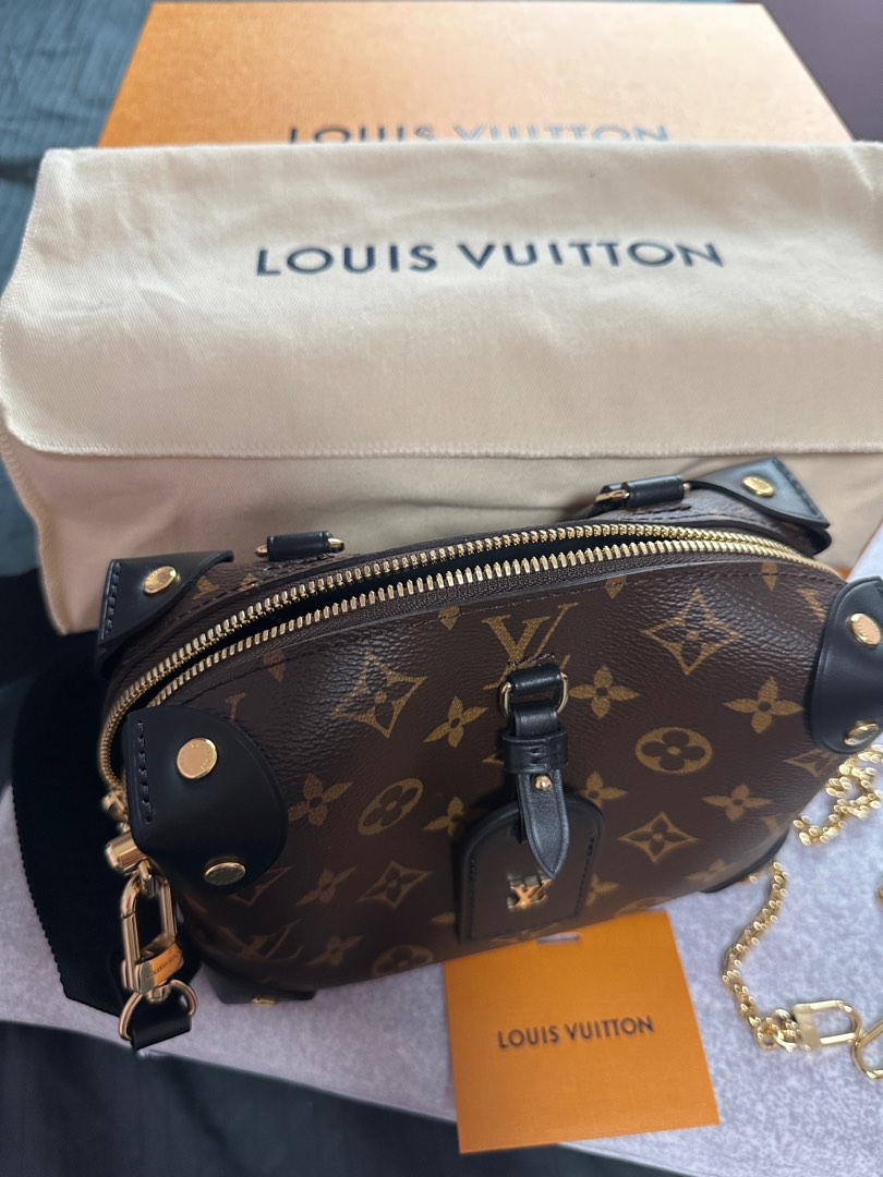 Louis Vuitton Petite Malle Bag in Damier Ebene with Golden Brass