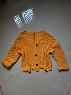 Mustard yellow knitted knitwear cardigan outerwear