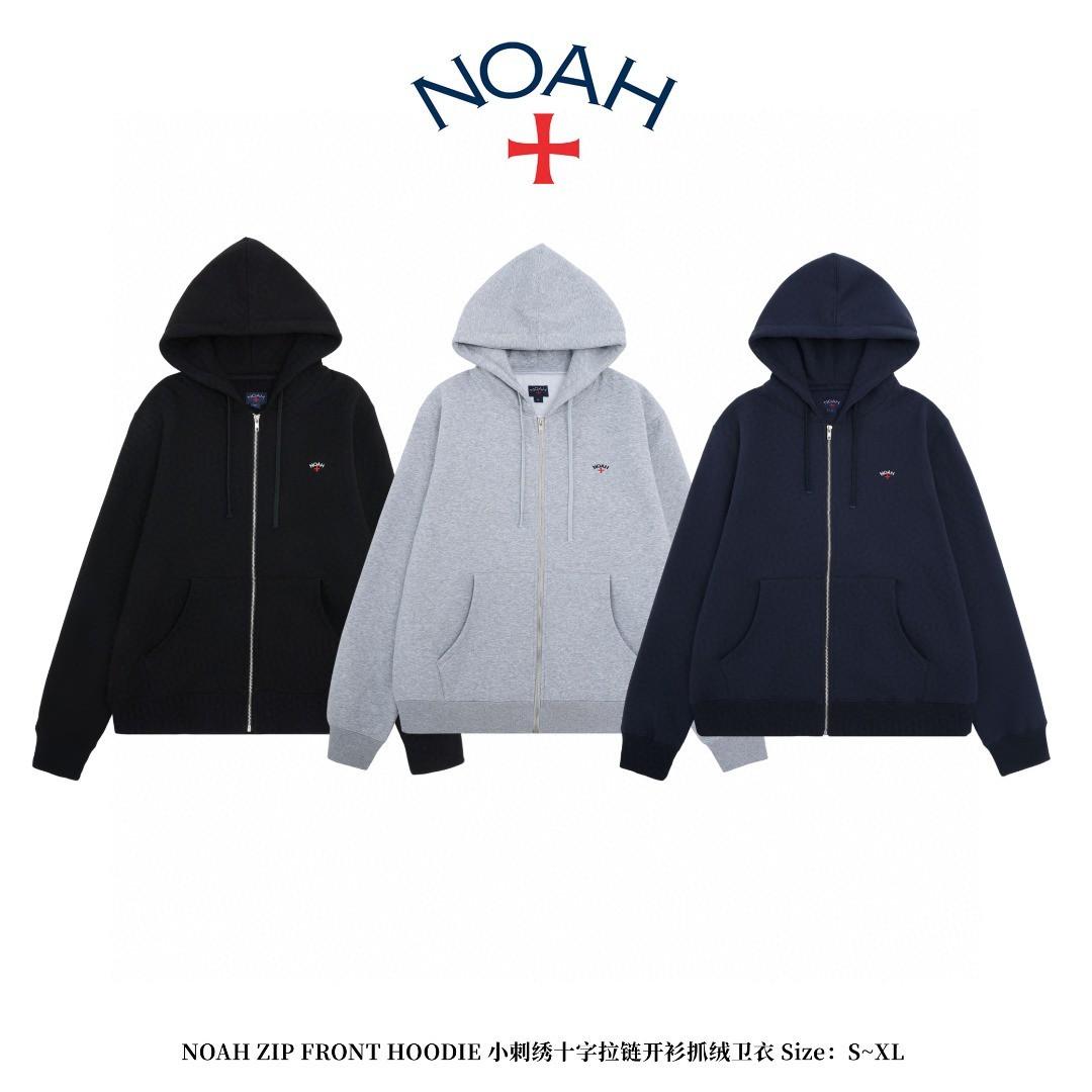 NOAH ZIP FRONT HOODIE 小刺繡十字拉鏈開衫抓絨衛衣, 男裝, 外套及戶外