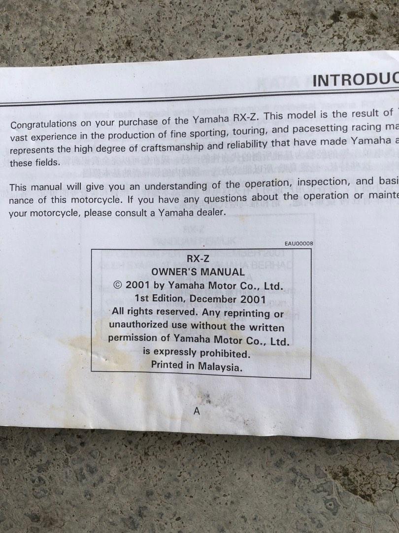 RARE Manual book YAMAHA RXZ, Motorbikes on Carousell