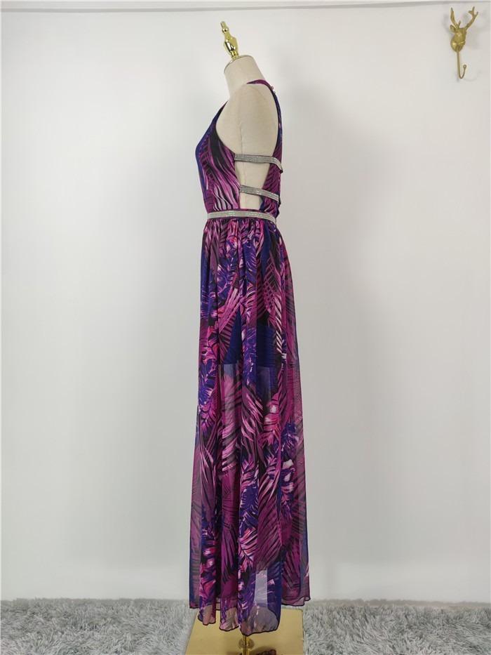 Readystock beach summer flower floral blue purple sexy chiffon prom evening dress gown