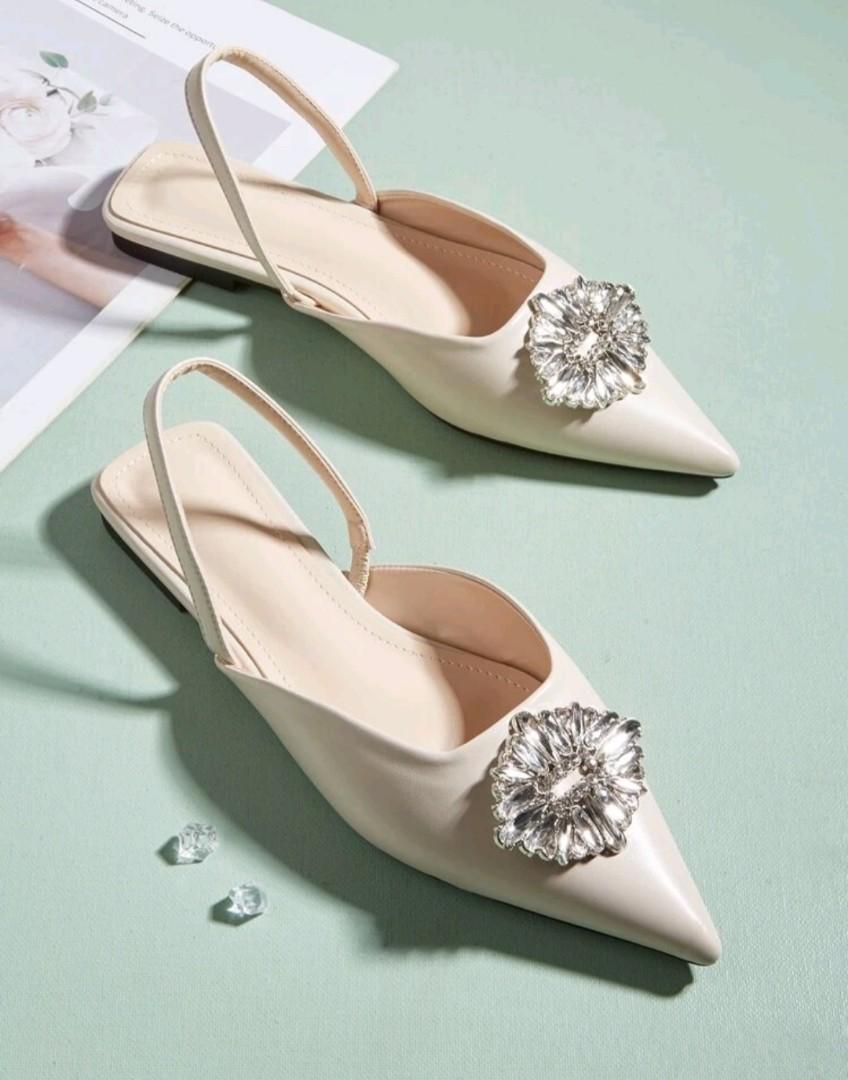 White pointed cheap slingback flats