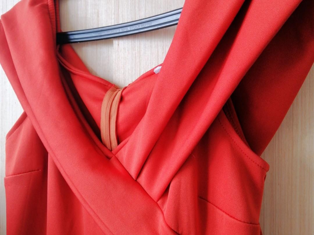 Full-Length Dress with Ruched Waist and Skirt Slit Rust main image 1
