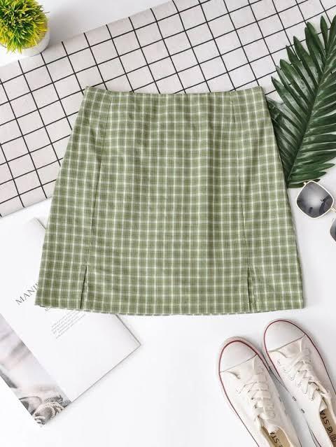 shein green plaid skirt