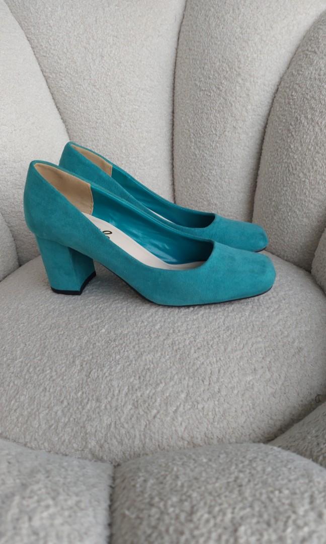 Teal block shop heel shoes
