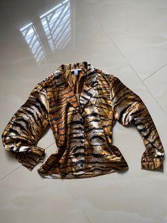 Topshop Satin Silk Tiger Leopard Print Blouse