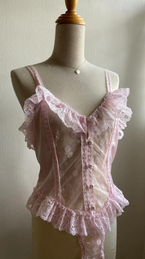 Vintage Pink Lace Bodysuit, Women's Fashion, Tops, Other Tops on Carousell