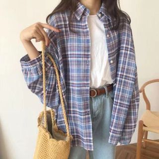 紫藍色澎袖襯衫外套
