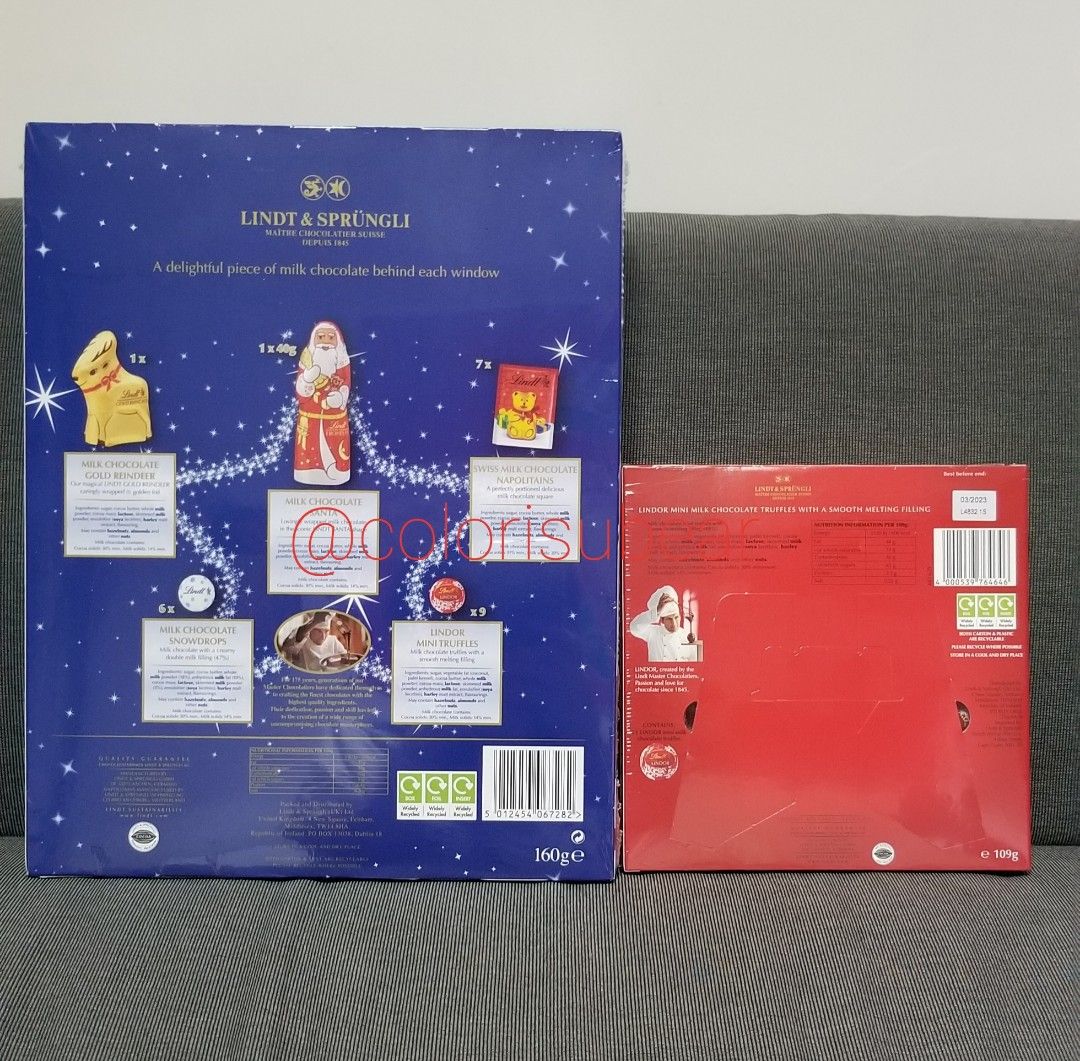 (現貨) LINDT Chocolate Advent calendar 倒數日曆月曆 24格 (109g/160g), 嘢食 & 嘢飲