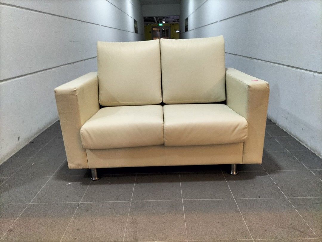 AGUSTA II 2 Seater Sofa in LIGHT BEIGE Faux Leather, Furniture & Home