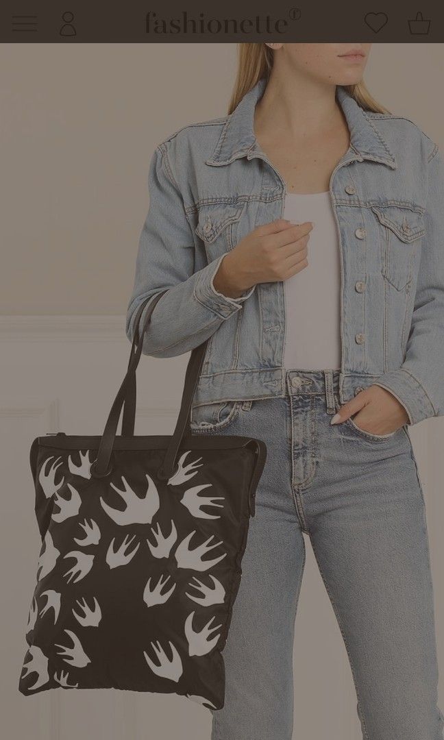 Alexander McQueen MCQ Swallow print magazine tote shoulder bag black nylon authentic new with tags