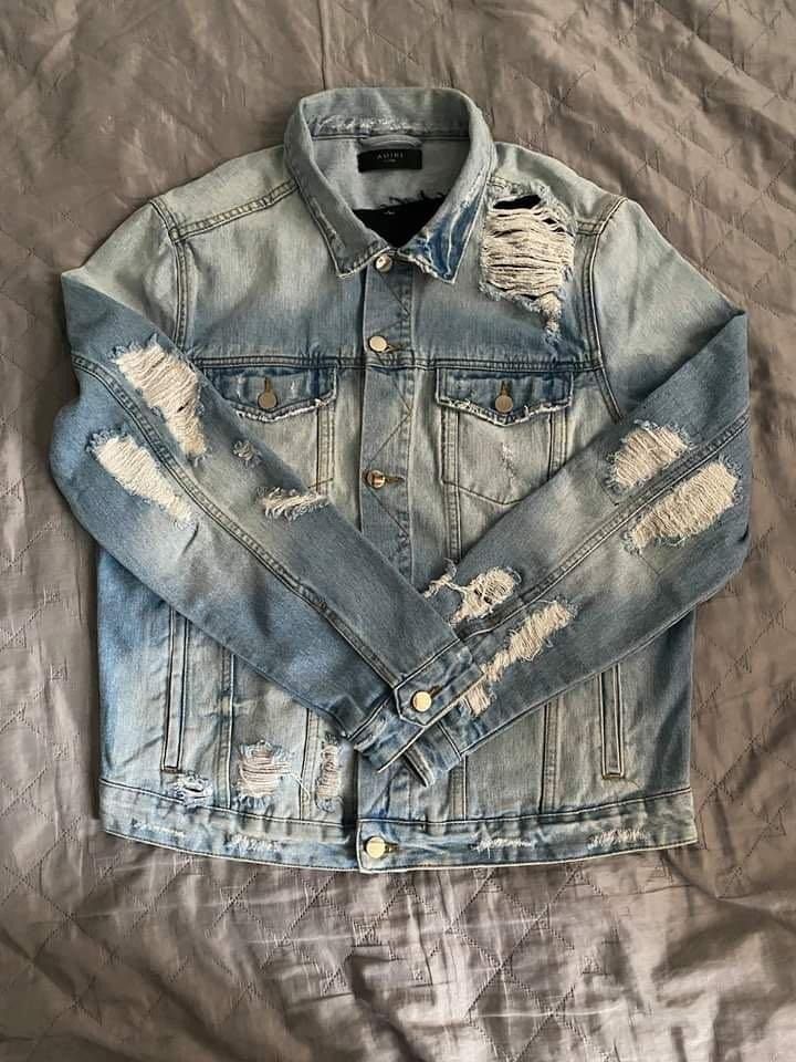 Amiri distressed denim jacket clearance