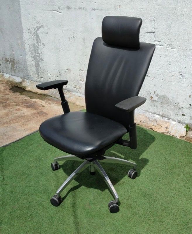 B166 Kerusi Ofis Beroda Height Adjustable Arm Chair w/Wheels Leather