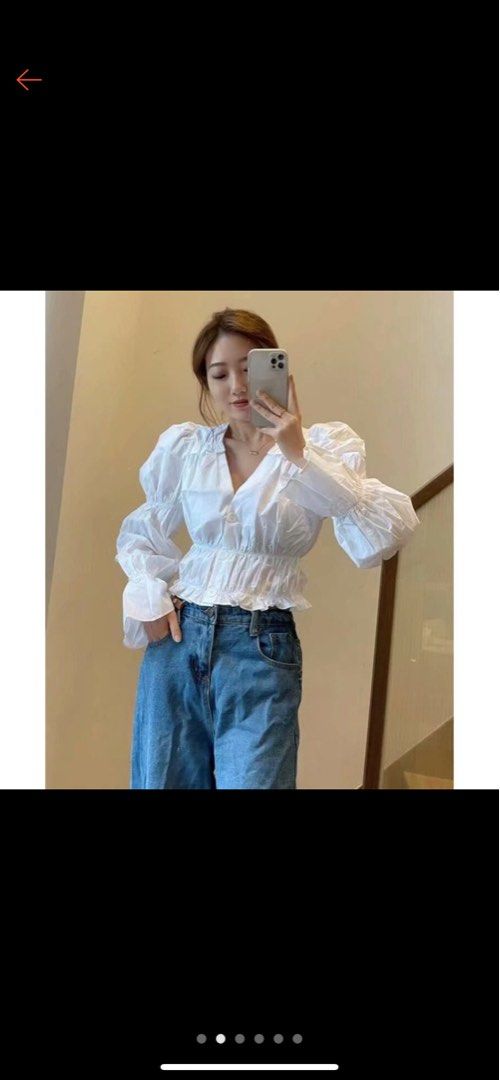 Baju korea crop putih, Fesyen Wanita, Pakaian Wanita, Baju Luaran di