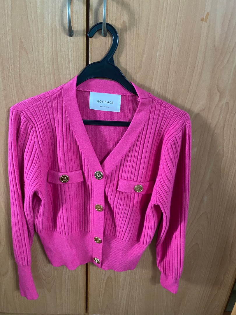 Brand new hot pink golden button cardigan for sale, Women's Fashion, Coats,  Jackets and Outerwear on Carousell