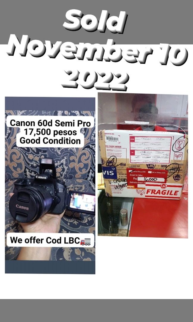 Canon 60d Semi Pro 18-55mm (Category: Cameras) located in Caloocan City. Submitted by mr.carlo_dslr_laptop (Listing ID 1193836586, Image 1). Description: Canon 60d Semi Pro body 18-55mm STM Lens Good condition For 17,500 Cash For 17,500 Cash For 17,500 Cash With Charger With Battery With Strap Canon With Lens Cap With bag Case with sd card Good condition With Autofocus and FLASH Presentable Unit.. LCD is Good.. Cash on Delivery LBC deposit 500 sh