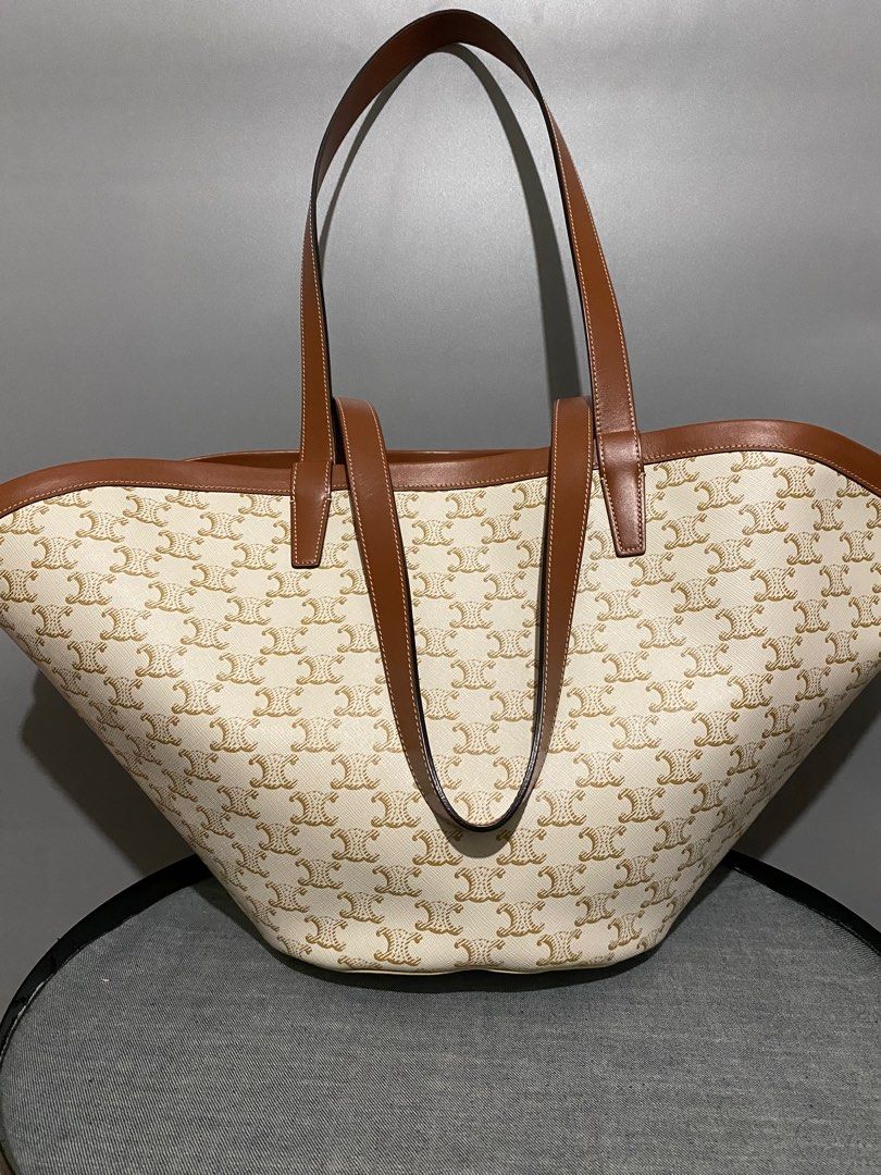 CELINE Calfskin Canvas Triomphe Large Couffin White 1193397