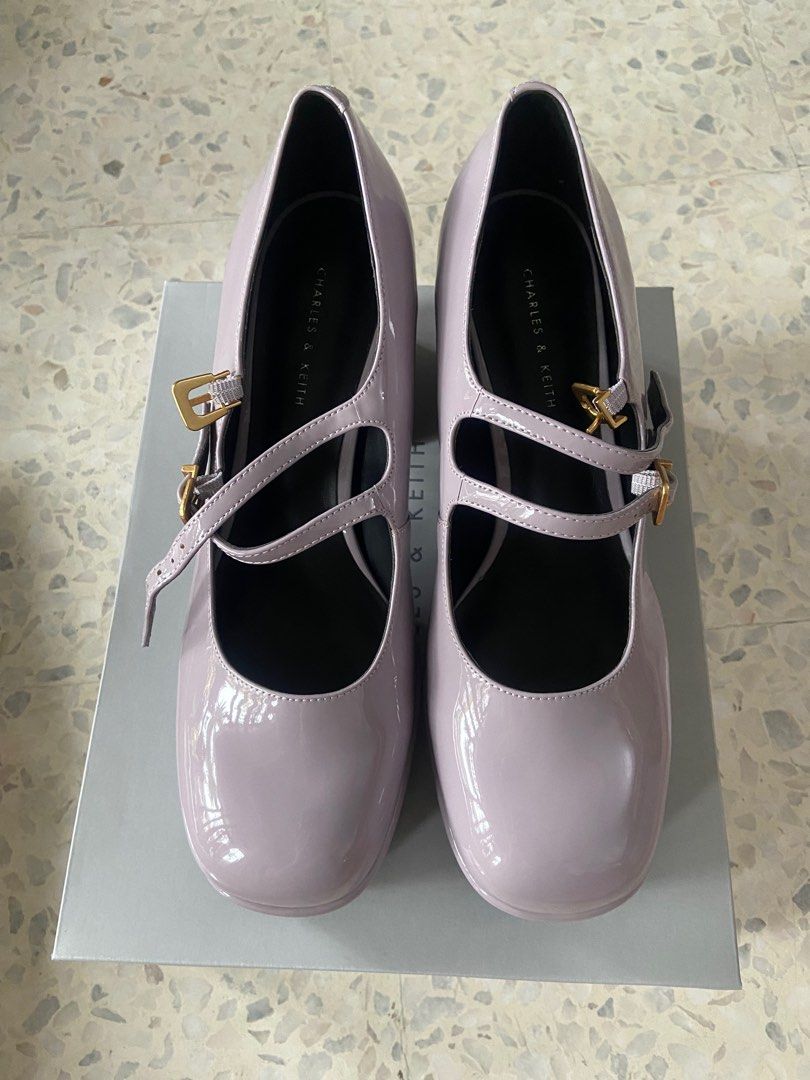 Charles Keith Lilac Grey Gray Lavender Purple Platform Heels Mary Janes Covered