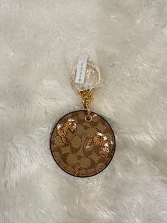 Coach Mirror Bag Charm In Signature Canvas With Dancing Kitten Print