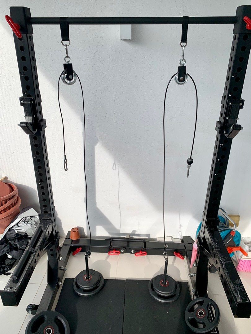 Complete home gym squat rack bench barbell weight plate bar pulley