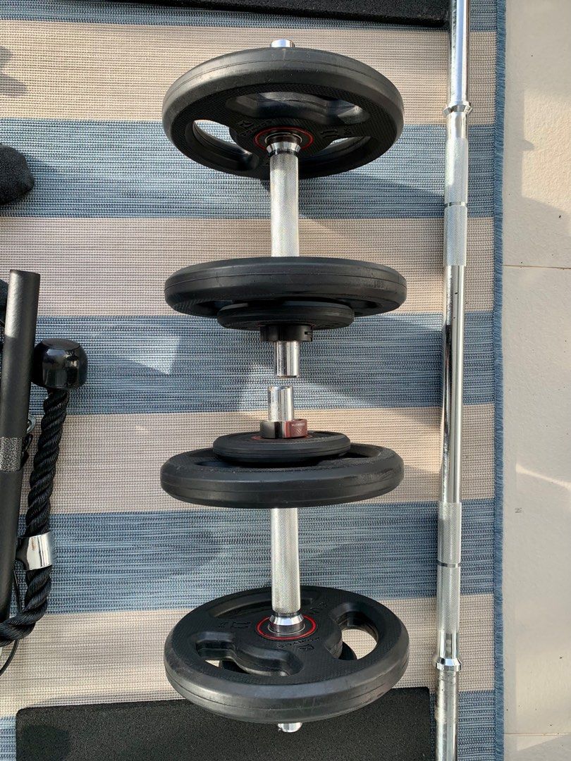 Complete home gym squat rack bench barbell weight plate bar pulley