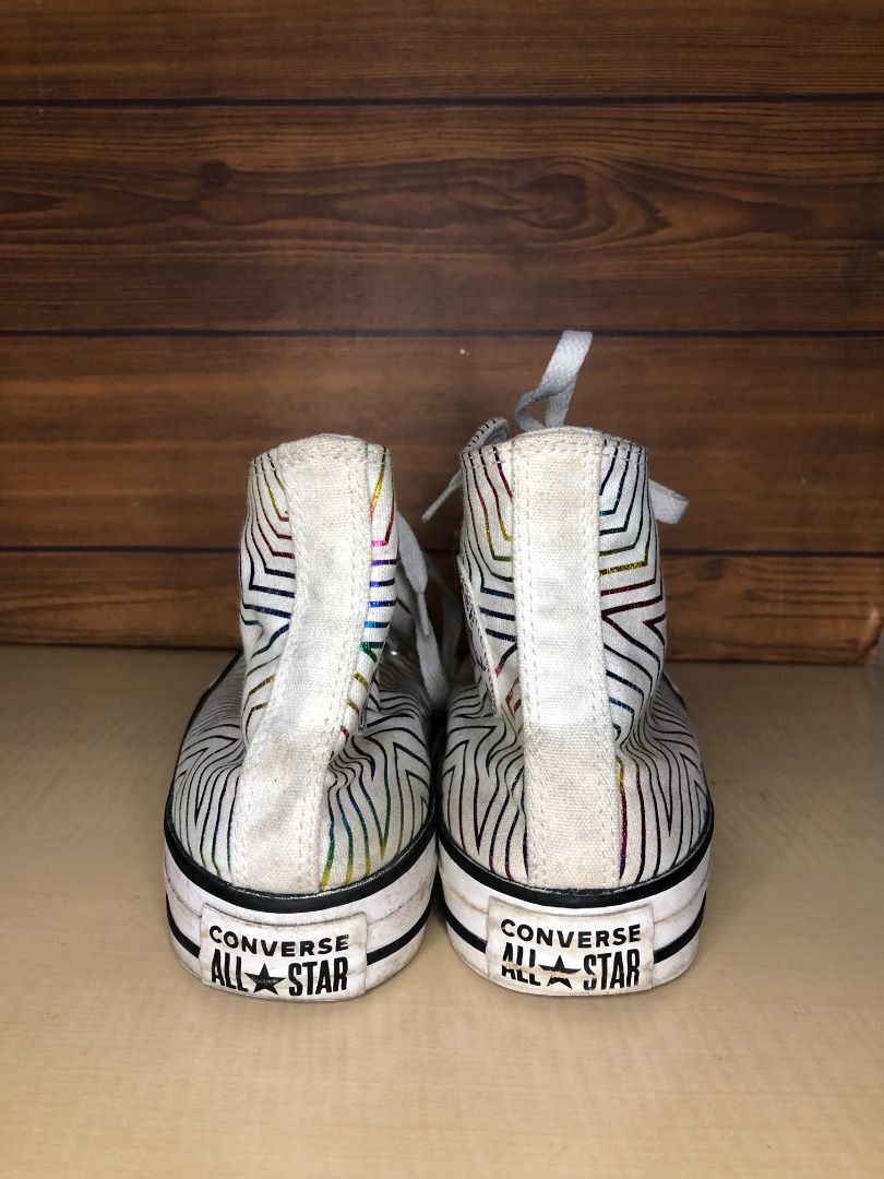 CONVERSE Chuck Taylor High Top All Star Exploding Star Size 5 (Category: Sneakers) located in Santa Rosa. Submitted by sergids (Listing ID 1195849581, Image 3). Description: Great used condition. No major issues. Some scuffs and stains here and there. Need light wash. See pics to see actual condition. Dimensions were also provided see pics, Dimensions: Size 5 Lalamove or J&T only Busy work sched Ship from Santa Rosa City .