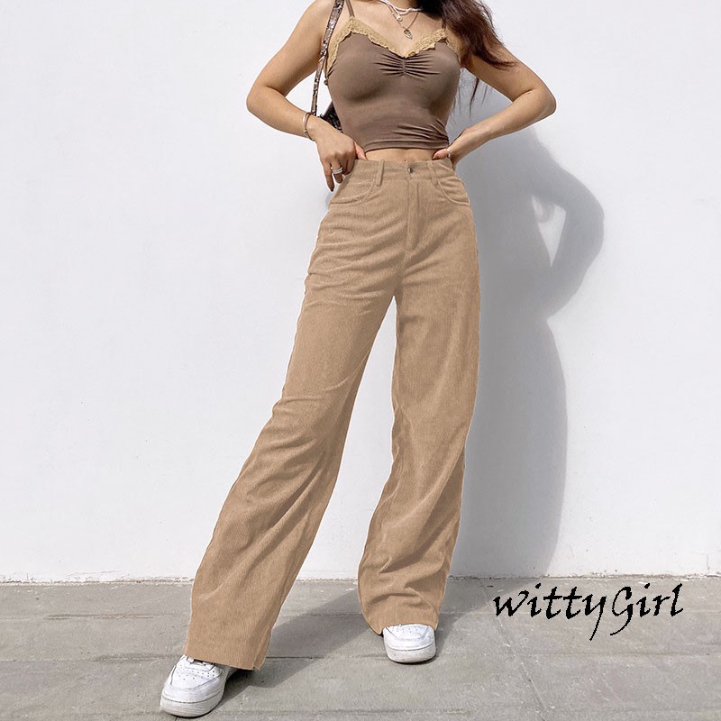 Ruched High Waist Pleated Wide-Leg Pants in Brown - Retro, Indie