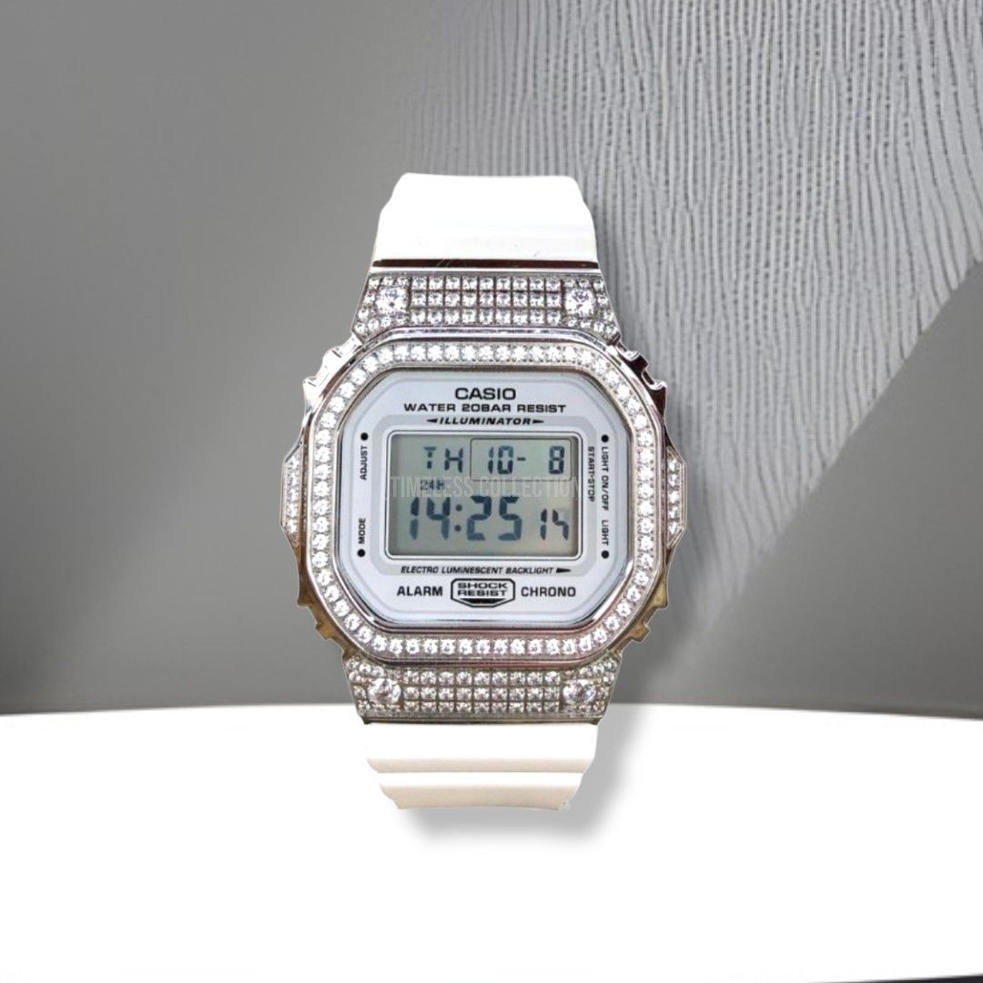 Customised Diamond Bezel CASIO G Shock Watch DW5600 Poseidon Silver Bezel