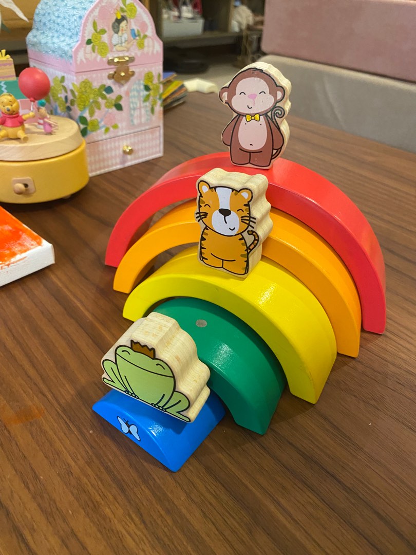 ELC wooden nesting rainbow with animal trio, Babies & Kids, Infant Playtime on Carousell