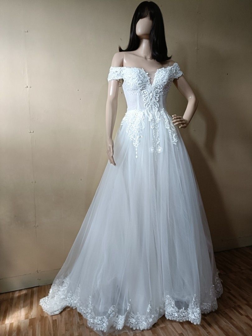 2022 Satin Wedding Dress with Off-the-shoulder Sleeves – loveangeldress