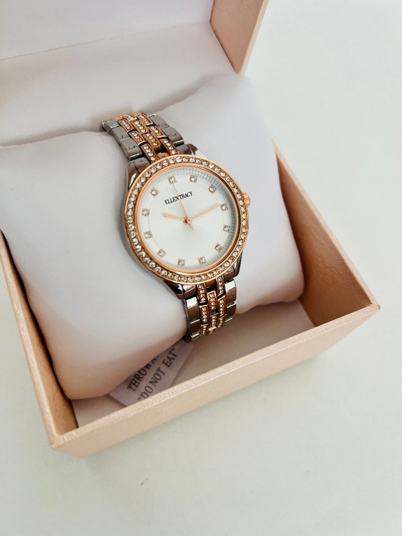 Ellen Tracy Womens Watch & Bracelet Set with Crystal Embellishment