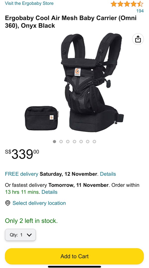 Omni 360 black Ergobaby, fast and free delivery