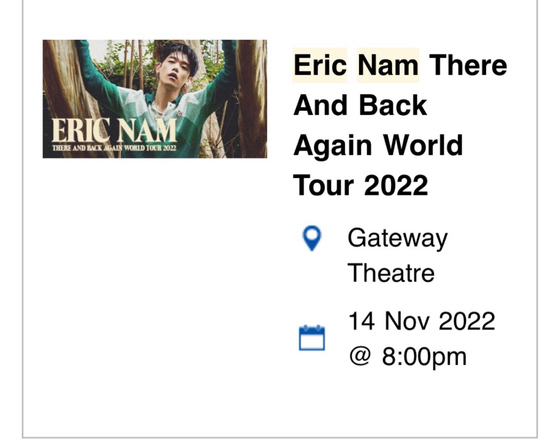 Eric Nam Tickets, Tickets & Vouchers, Event Tickets on Carousell