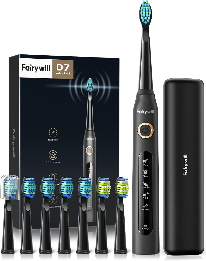 Fairywill Electric Toothbrush Rechargeable Cleaning as Dentist with 5