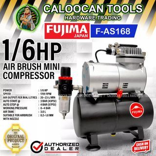 FUJIMA Japan 1/6HP Air Brush Compressor Single Cylinder Piston Compressor with Air Tank (F-AS168)