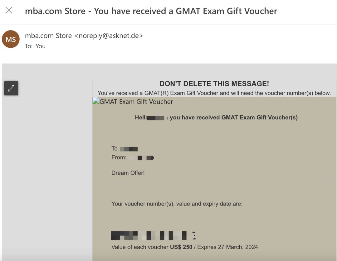 GMAT exam vouchers. Unused. Valid til 2024., Tickets & Vouchers
