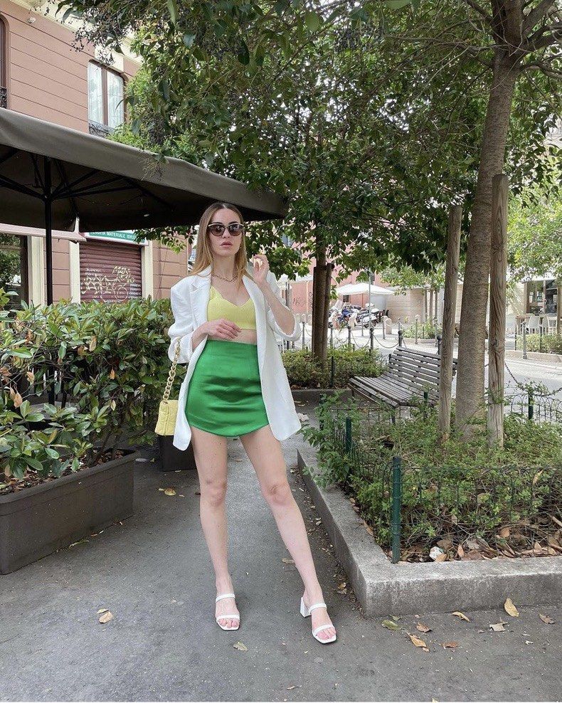 Satin Skirt in Light Green