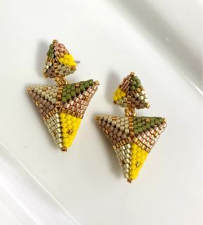 Handmade 3D geometric studs earrings in earth tone