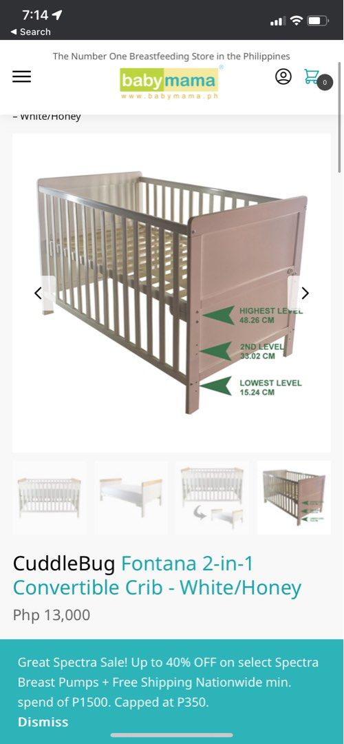 Has to go Cuddlebug white wooden+Uratex memory foam crib 2 in 1 fontana, Babies & Kids, Baby