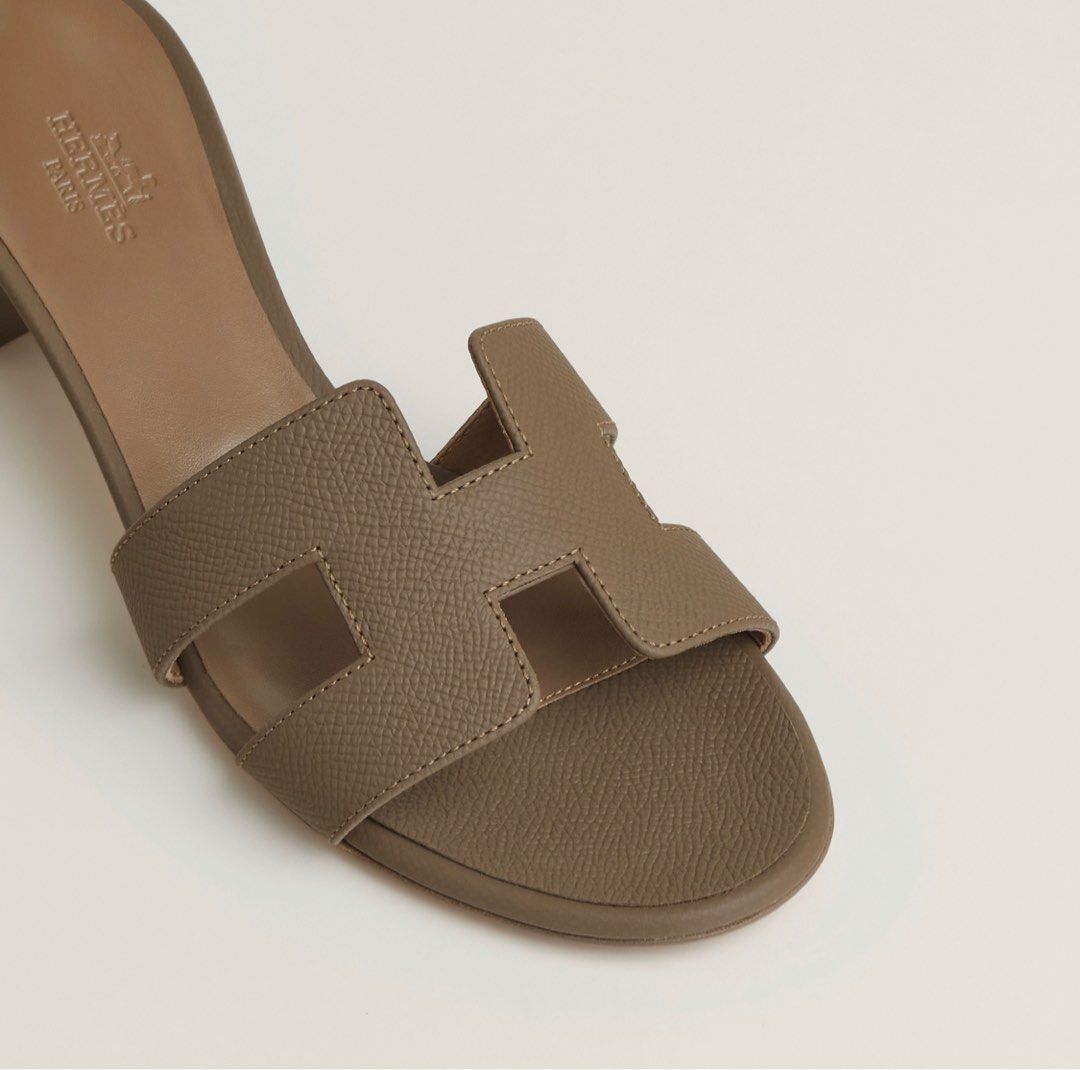 Hermes Oasis Sandals Etoupe Epsom Block Heels 35 – Madison Avenue