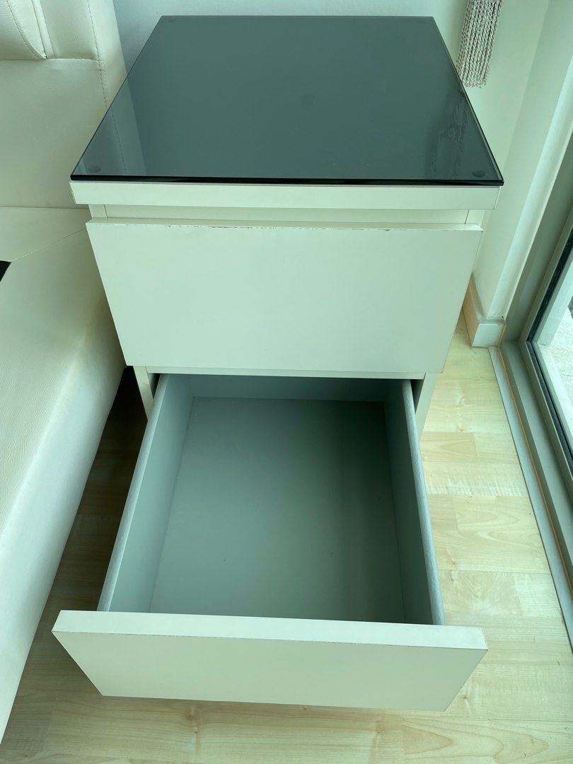 Ikea Bedside Table with Glass Top, Furniture & Home Living, Furniture