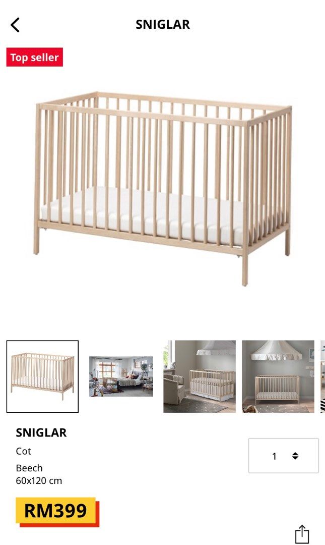 Ikea Cribs set/ cot set cot+mattress +hanging bag, Babies & Kids, Baby