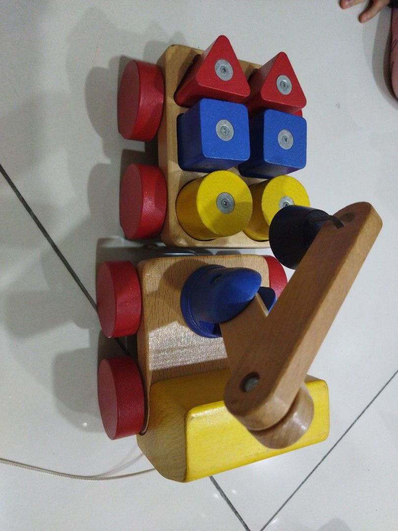 Ikea mula wooden pull along crane with blocks toy, Babies