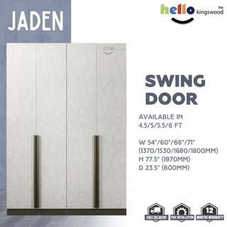 [Kingswood] Jaden 2 | 3 | 4 Doors Wardrobe, Solid Plywood, 12 Months Warranty Included, Available in 7 Sizes (2.5-6ft)