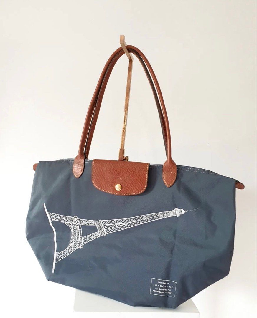Longchamp Le Pliage LLH Anthracite Gray Eiffel Tower