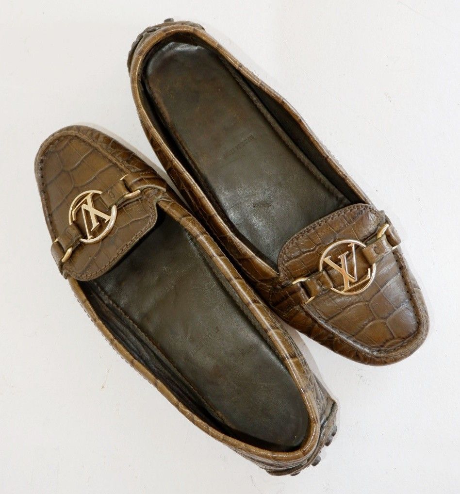$3750 LOUIS VUITTON Crocodile loafers shoes burnt orange LV 10 / US 11 11.5  D