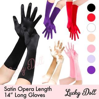 LuckyDoll® Satin Opera Length Long 14" Cosplay Costume Stretchy Glamorous Old Hollywood Style Gloves