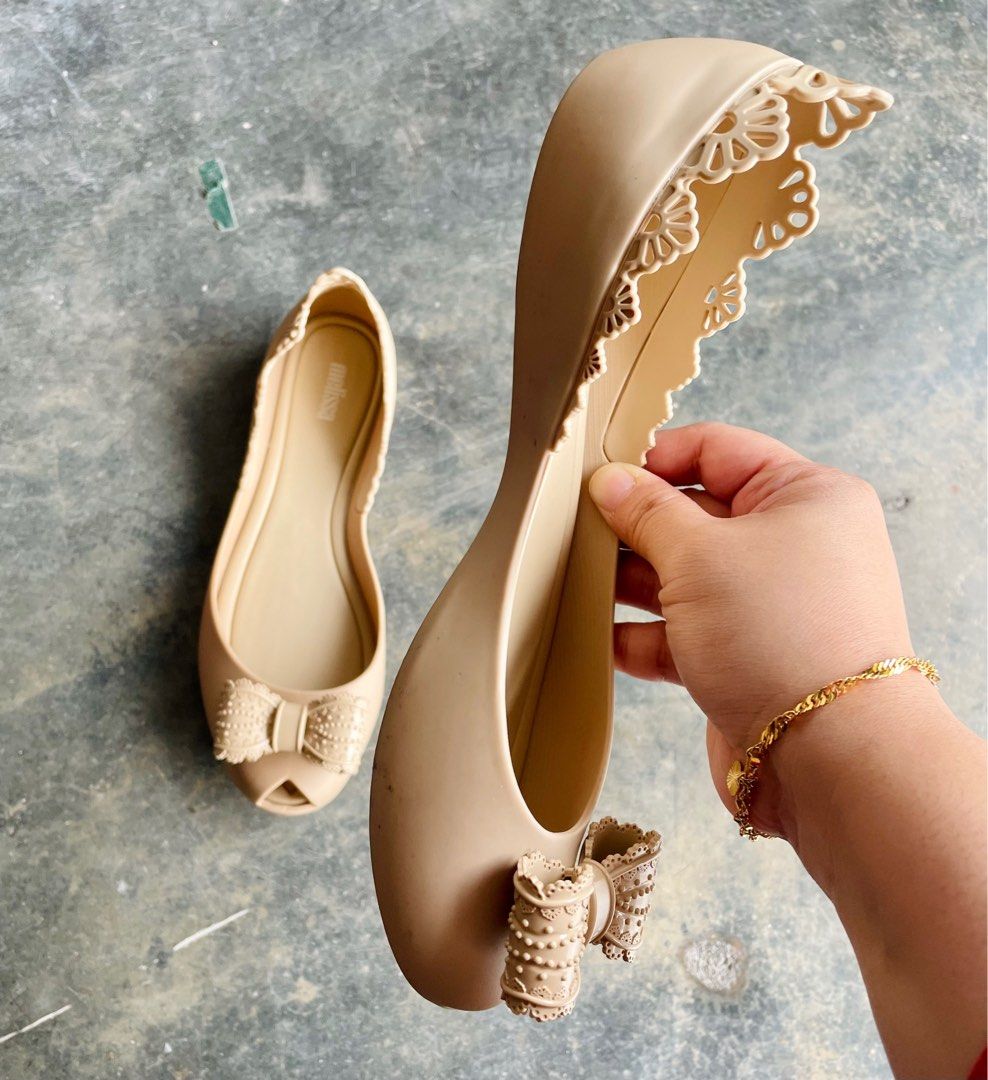 Melissa Flat Jelly Shoes Queen IX Beige Size USA8 Women s