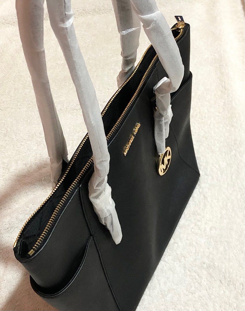 Michael Kors Charlotte Large Top Zip Tote Saffiano Leather in Black